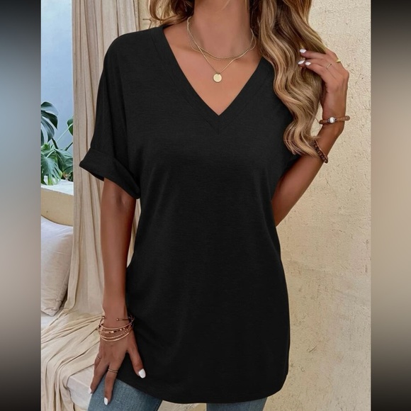 Boho casual V neck side slit oversized top - Picture 12 of 15